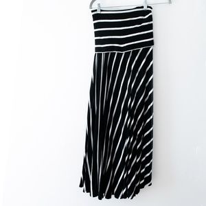 INC Knit Convertible Maxi Strapless Dress / Skirt Sripe Silver Lurex Size M